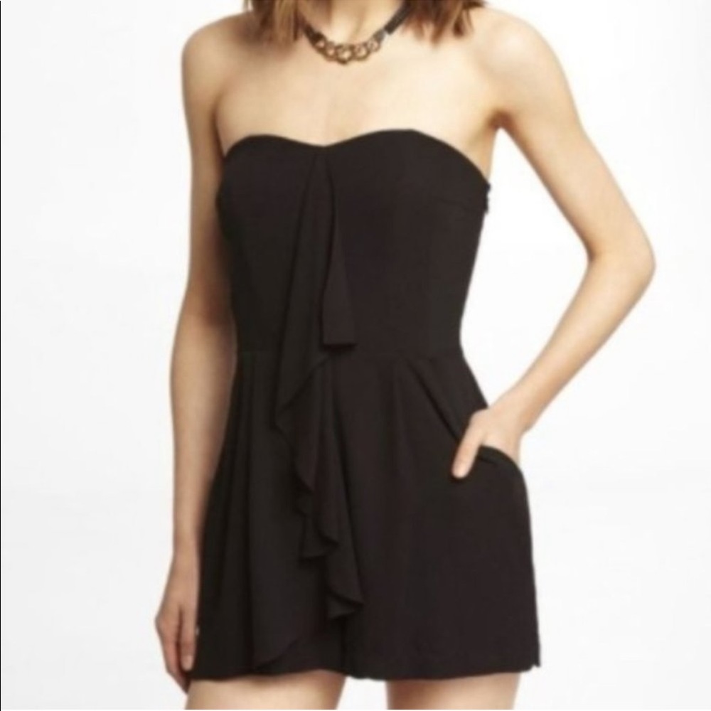 Express Strapless Ruffle Romper - Black - 0